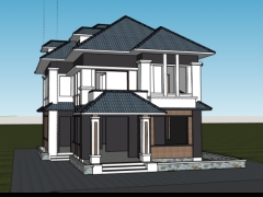 Mẫu sketchup nhà biệt thự 2 tầng mái nhật đẹp mắt