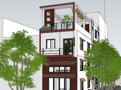 Mẫu thiết kế phối cảnh nhà phố 3 tầng 2 mặt tiền 5x17m file su
