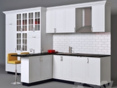 Mẫu tủ bếp tân cổ điển thiết kế 3dmax màu trắng sang trọng