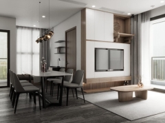 Mô hình Sketchup thiết kế nội thất căn hộ chung cư 2 ngủ 7.6x10.9m