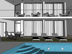 Model .skp bản vẽ phối cảnh bể bơi nhà biệt thự 2 tầng