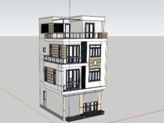 Model .skp mẫu nhà ở phố 4 tầng 6.7x7.1m