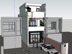 Model .skp mẫu nhà phố 3 tầng kích thước 4.6x14.2m