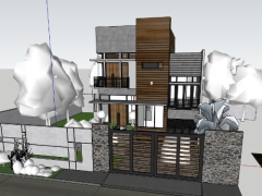 Model .skp nhà ở phố 3 tầng diện tích thiết kế 9.5x10m
