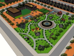 Model 3 d sketchup thiết kế công viên tưới cây tự động (công viên+trường học+giao thông+nhà phố)
