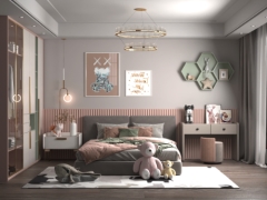Model 3dmax thiết kế nội thất phòng ngủ bé gái