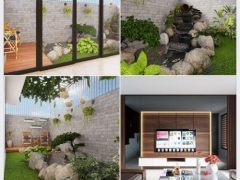 Model 3dmax tiểu cảnh sân vườn + Nội thất phòng khách