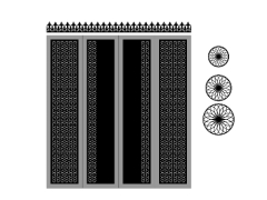 Model cnc cổng 4 cánh có chông và hoa văn mái kính