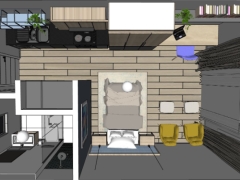 Model file 3d nội thất phòng căn hộ 1 phòng ngủ