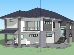 Model mẫu biệt thự 2 tầng mái nhật model sketchup 9x20m