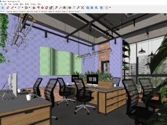 Model Sketchup Bao nội thất văn phòng làm việc chi tiết
