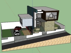 Model sketchup biệt thự 2 tầng kích thước xây dựng 19.5x22.1m