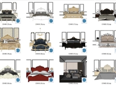 Model sketchup bộ sưu tập 12 mẫu thiết kế giường tân cổ điển