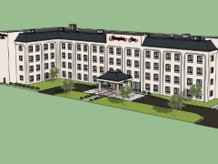 Model sketchup dựng bao cảnh hotel 4 tầng sang trọng
