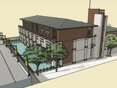 Model sketchup dựng bao cảnh khu nhà làm việc 2 tầng