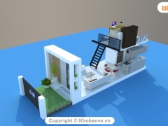 Model sketchup  file phối cảnh mẫu nhà phố nhỏ đẹp kích thước 3x8m + vray có xuất video tham khảo