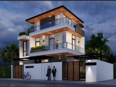 Model sketchup + kiến trúc nhà 3 tầng 9x9.8m hiện đại