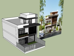 Model sketchup mẫu biệt thự 2 tầng 10x20m đẹp