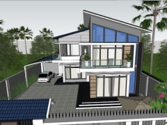 Model sketchup mẫu biệt thự 2 tầng mái lệch