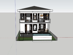 Model sketchup mẫu nhà phố 2 tầng 8.4x8.5m