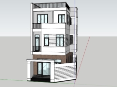 Model sketchup mẫu nhà phố 3 tầng kích thước 6.3x12.8m