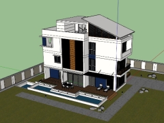 Model sketchup nhà biệt thự 3 tầng 12.5x16m