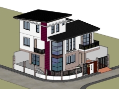Model sketchup nhà biệt thự 3 tầng 8.75x9.6m