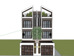 Model sketchup nhà biệt thự song lập 4 tầng 9.8x25m
