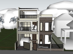 Model sketchup nhà ở phố 3 tầng 7.85x13.75m