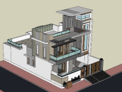 Model sketchup nhà phố 2 tầng 11.4x15m