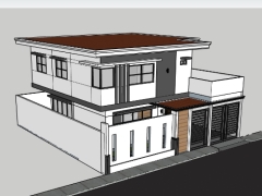Model sketchup nhà phố 2 tầng 9.3x9.5m