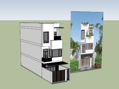 Model sketchup nhà phố 3 tầng 5x20m đẹp mắt