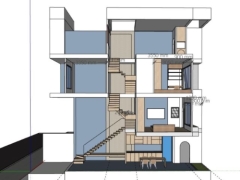 Model sketchup nội thất căn hộ phố 4 tầng 4x12m
