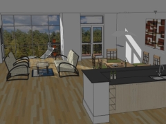 Model sketchup nội thất phòng bếp và phòng khách