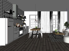 Model sketchup nội thất phòng khách bếp