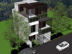 Model sketchup việt nam mẫu nhà phố 3 tầng 7x10m