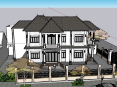 Model sketchup việt nam nhà biệt thự 2 tầng mái nhật đẹp