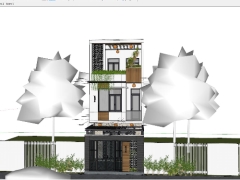 Model Su 3D ngoại cảnh Nhà phố 3 tầng 5x16m