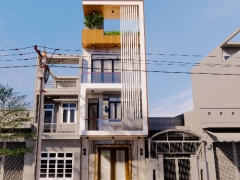 Model su nhà phố 3 tầng 1 tum kèm bao cảnh bằng enscape