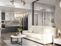 Model SU nội thất phòng khách +nhà bếp + bàn ăn căn hộ chung cư
