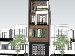 Model SU phối cảnh ngoại thất nhà phố 4 tầng hiện đại 