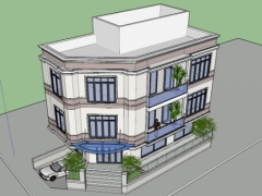 Model su và file cad thiết kế nhà phố 2 mặt tiền tân cổ điển 3 tầng 7.7x14.3m