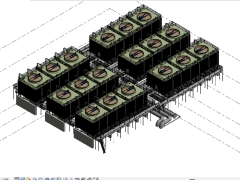 Model thiết kế hệ thống MEPF tháp giải nhiệt tòa nhà (thống gió+máng cáp+câp thoát nước+chữa chát)