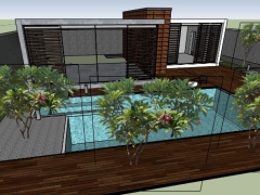 Nhà biệt thự 1 tầng có hồ bơi đẹp dựng model sketchup