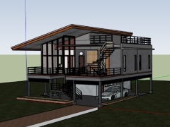 Nhà biệt thự 2 tầng 9x8m dựng model sketchup 