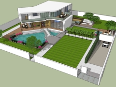 Nhà biệt thự 2 tầng có hồ bơi đẹp model sketchup