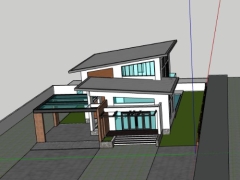 Nhà biệt thự 2 tầng mái nhật model 3d sketchup 
