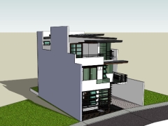 Nhà biệt thự 3 tầng 9x13m dựng model sketchup đẹp