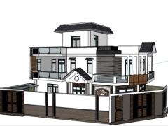 Nhà biệt thự 3 tầng dựng model sketchup 8x17m