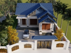 Nhà biệt thự mái thái 1 tầng kích thước 14x16.5m đầy đủ file phối cảnh, kiến trúc, kết cấu, điện nước, chi phí xây dựng, bản vẽ tường rào, cổng ngõ